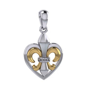 A powerful Sterling Silver with 14K Gold accent Jewelry Pendant in Fleur-de-Lis and Heart MPD6067