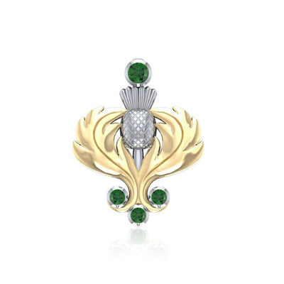 A noble elegance ~ Sterling Silver Scottish Thistle Pendant Jewelry in 18k Gold accent and Gemstones MPD682