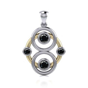 Celtic Four Point Knot Silver, Gold & Gemstone Pendant MPD809