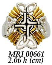 When traditional meets the contemporary ~ Sterling Silver Jewelry Celtic Cross Ring with 18k Gold accent MRI661