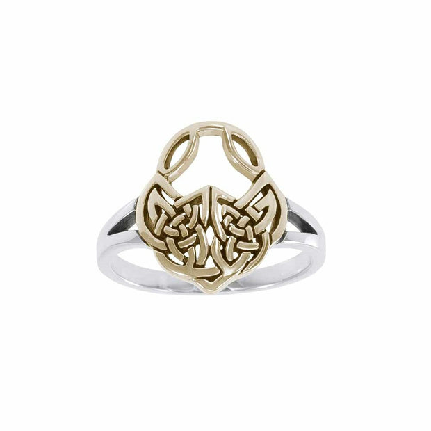 A celebration of the Celtic heritage ~ Celtic Knotwork Sterling Silver Ring with 14k Gold Accent MRI1588