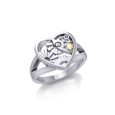 Heart Steampunk Sterling Silver and Gold Ring MRI1258 Ring