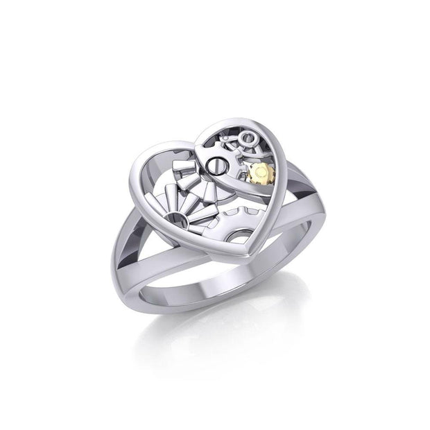 Heart Steampunk Sterling Silver and Gold Ring MRI1258