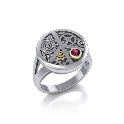 Peace Steampunk Sterling Silver and Gold Ring MRI1265