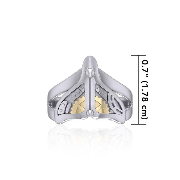 Whale Tail Steampunk Sterling Silver and Gold Ring MRI1266