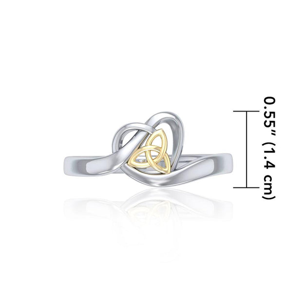 Heart with Celtic Trinity Knot Silver and Gold Ring MRI1785
