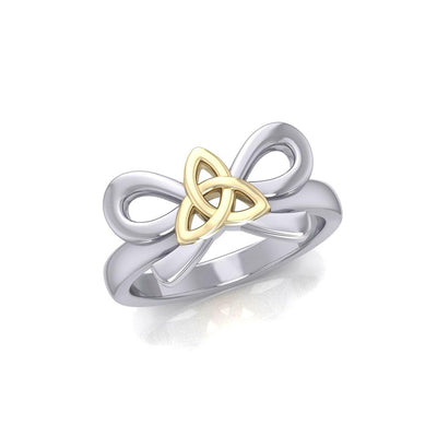 Celtic Trinity Knot on Ribbin Silver and Gold Ring MRI1787