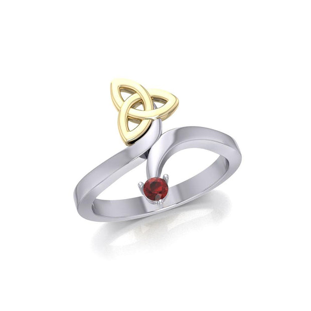 Celtic Trinity Knot with Round Gem Silver and Gold Ring MRI1788