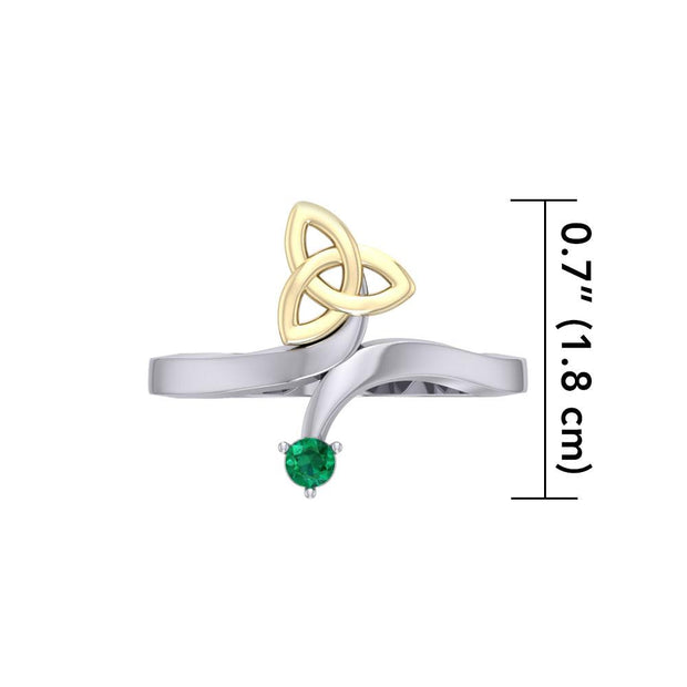 Celtic Trinity Knot with Round Gem Silver and Gold Ring MRI1788