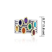 Oval Chakra Gemstone on Silver and Gold Stack Ring MRI1856
