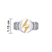 Zeus God Lightning Bolt with Celtic Trinity Knot Silver and Gold Ring MRI2297