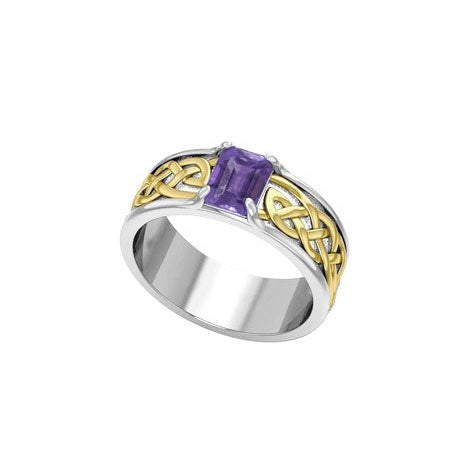 Celtic Knotwork Silver and Gold Accent Wedding Ring with Gemstone MRI2361