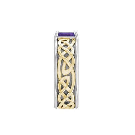 Celtic Knotwork Silver and Gold Accent Wedding Ring with Gemstone MRI2361