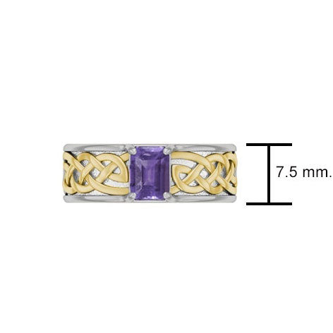 Celtic Knotwork Silver and Gold Accent Wedding Ring with Gemstone MRI2361