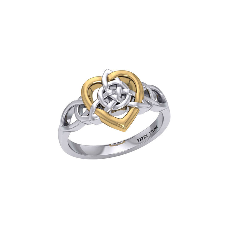 Celtic Heart And Triquetra Sterling Silver with 14K Gold Accent Ring MRI2389