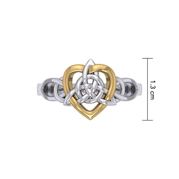 Celtic Heart And Triquetra Sterling Silver with 14K Gold Accent Ring MRI2389