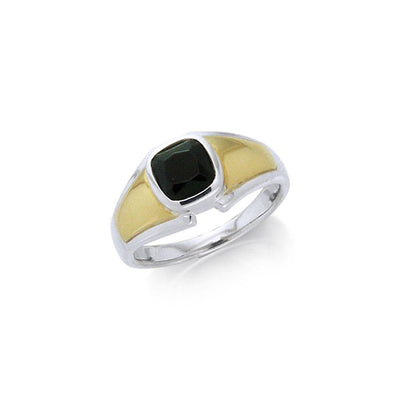 Black Magic Rectangle Solitare Silver & Gold Ring MRI468 Ring