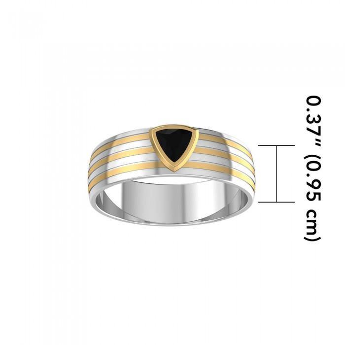 Black Magic Triangle Solitare Silver & Gold Ring MRI472
