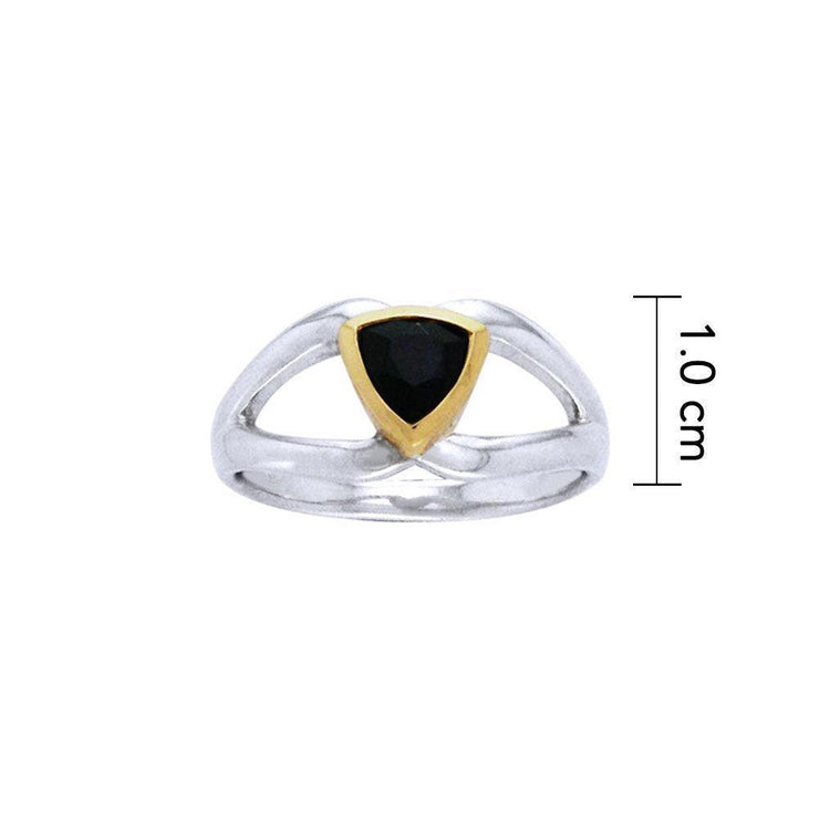 Black Magic Triangle Solitare Silver & Gold Ring MRI474