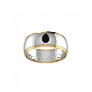 Black Magic Teardrop Solitare Silver & Gold Ring MRI477