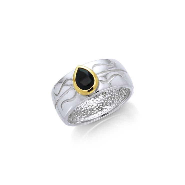 Black Magic Teardrop Solitare Silver & Gold Ring MRI480