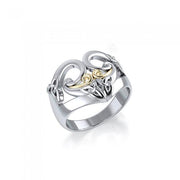 Life’s inspirational harmony ~ Sterling Silver Celtic Triquetra Ring with 14k Gold Accent MRI637