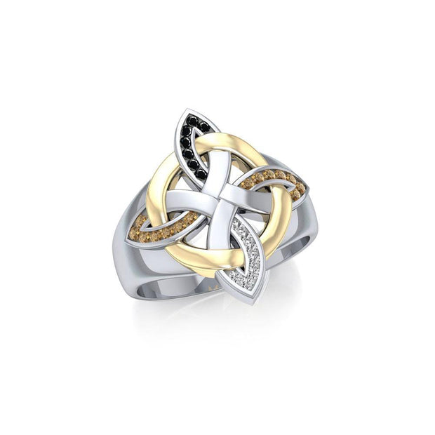 Celtic Four Point Knot Silver & Gold Ring MRI656