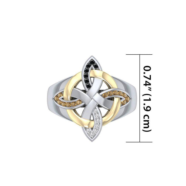 Celtic Four Point Knot Silver & Gold Ring MRI656