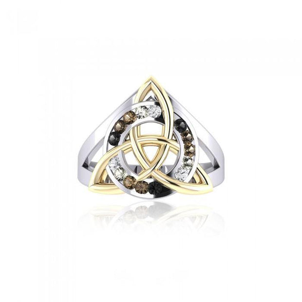 In the name of the Father, Son, and the Holy Ghst ~ Sterling Silver Celtic Trinity Knot Ring with 18k Gold accent and Gemstones MRI658