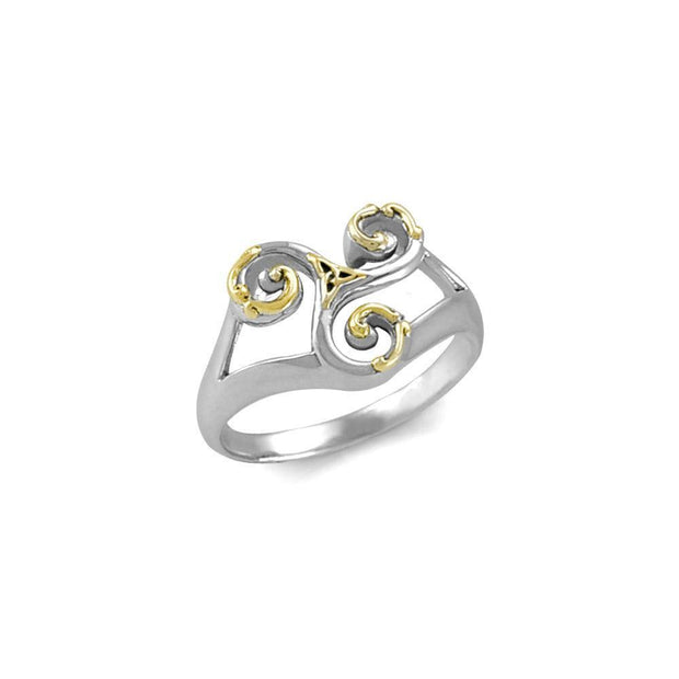 An elegant threefold symbolism of Celtic Triquetra ~ Sterling Silver Ring with 18k Gold Accent MRI660 Ring