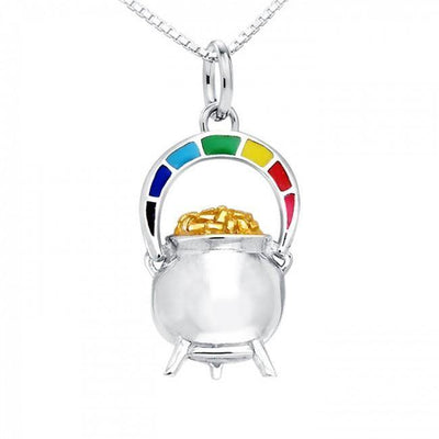 Unparalleled mystery of the pot of gold in a rainbow ~ Sterling Silver Goddess Danu Necklace Jewelry with 14k Gold accent MSE191