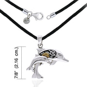 Steampunk Dolphins Sterling Silver and Gold Necklace Set MSE690