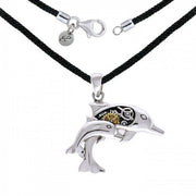Steampunk Dolphins Sterling Silver and Gold Necklace Set MSE690 Necklace