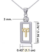 Aries Zodiac Sign Silver and Gold Pendant with White Stone and Chain Jewelry Set MSE784