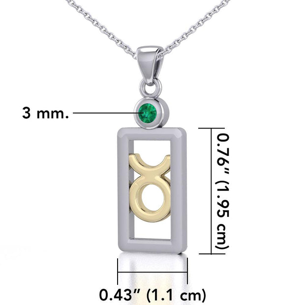Taurus Zodiac Sign Silver and Gold Pendant with Emerald and Chain Jewelry Set MSE785
