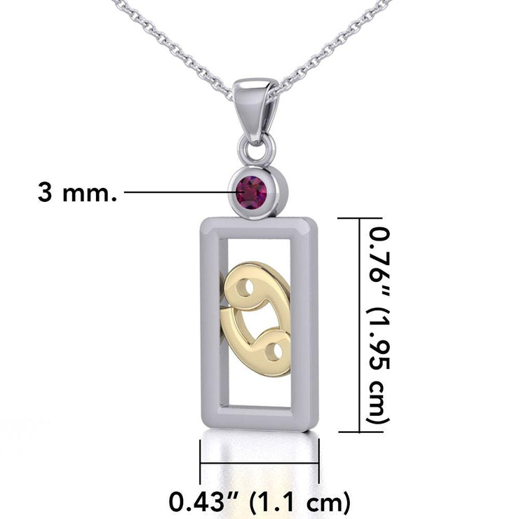 Cancer Zodiac Sign Silver and Gold Pendant with Ruby and Chain Jewelry Set MSE787