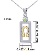 Leo Zodiac Sign Silver and Gold Pendant with Peridot and Chain Jewelry Set MSE788