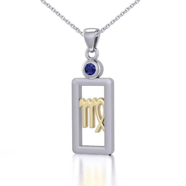 Virgo Zodiac Sign Silver and Gold Pendant with Sapphire and Chain Jewelry Set MSE789