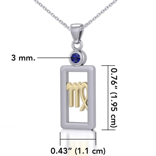 Virgo Zodiac Sign Silver and Gold Pendant with Sapphire and Chain Jewelry Set MSE789