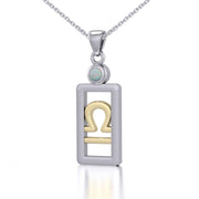 Libra Zodiac Sign Silver and Gold Pendant with Opal and Chain Jewelry Set MSE790