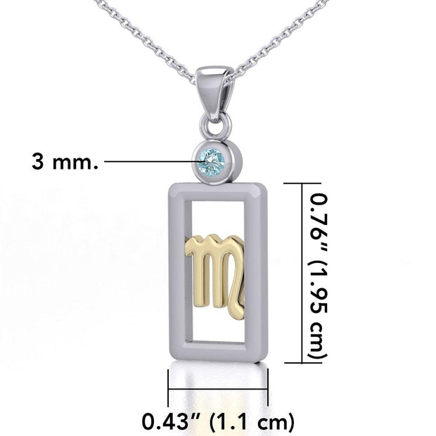 Scorpio Zodiac Sign Silver and Gold Pendant with Blue Topaz and Chain Jewelry Set MSE791