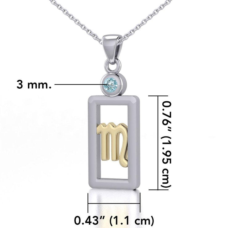 Scorpio Zodiac Sign Silver and Gold Pendant with Blue Topaz and Chain Jewelry Set MSE791 - Peter Stone Wholesale
