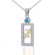 Sagittarius Zodiac Sign Silver and Gold Pendant with Turquoise and Chain Jewelry Set MSE792