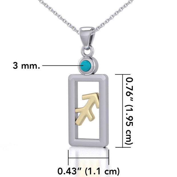 Sagittarius Zodiac Sign Silver and Gold Pendant with Turquoise and Chain Jewelry Set MSE792