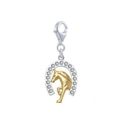 Horseshoe and Running Horse with Gems Silver and Gold Clip Charm MWC164