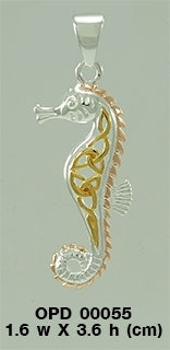Celtic Knotwork Sterling Silver Seahorse Three-tone Pendant  OPD055