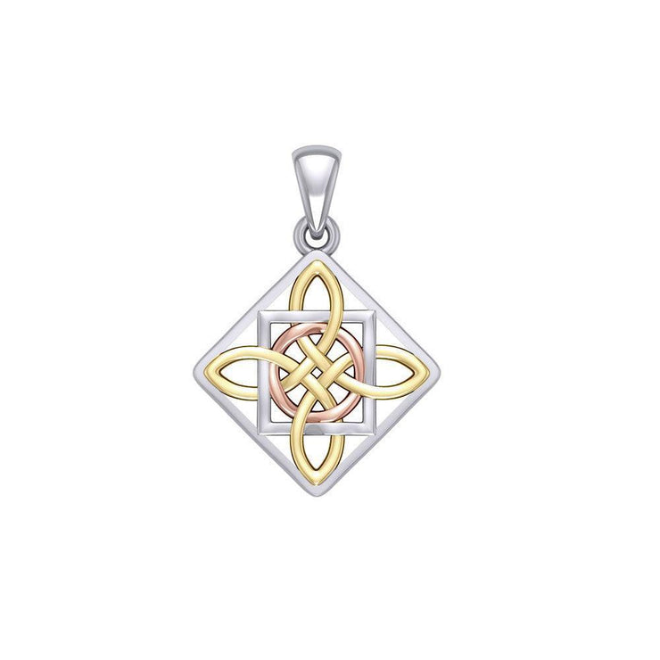 Celtic Four Point Knot Silver and Gold Accent Pendant OPD3934