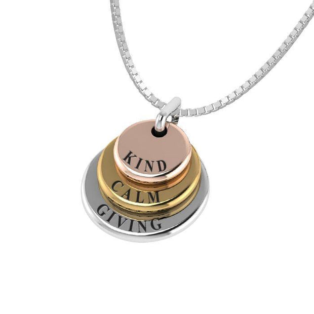3 Words That Matter Triple Round Yellow Gold, Rose Gold and Silver Charm OSE757P Custom Word