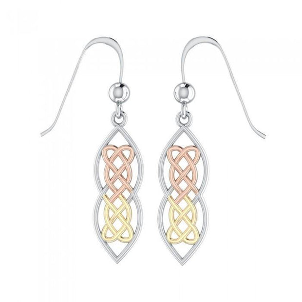 A peace of heaven and heart ~ Celtic Knotwork Sterling Silver Three Tone Dangle Earrings Jewelry with 14k Gold and Pink accent OTE121