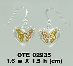 Celtic Knotwork Butterfly Eternal Heart Sterling Silver Three Tone Earrings OTE2935